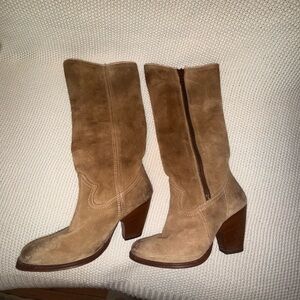Frye Tan Suede Heeled Boots
